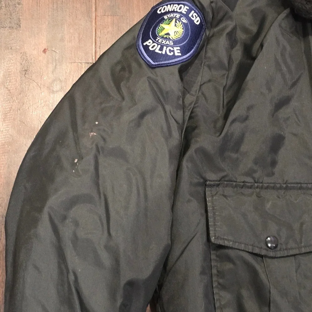 Vintage Conroe ISD Texas Police Bomber Jacket Sherpa Collar Mens L Made USA 80s‎